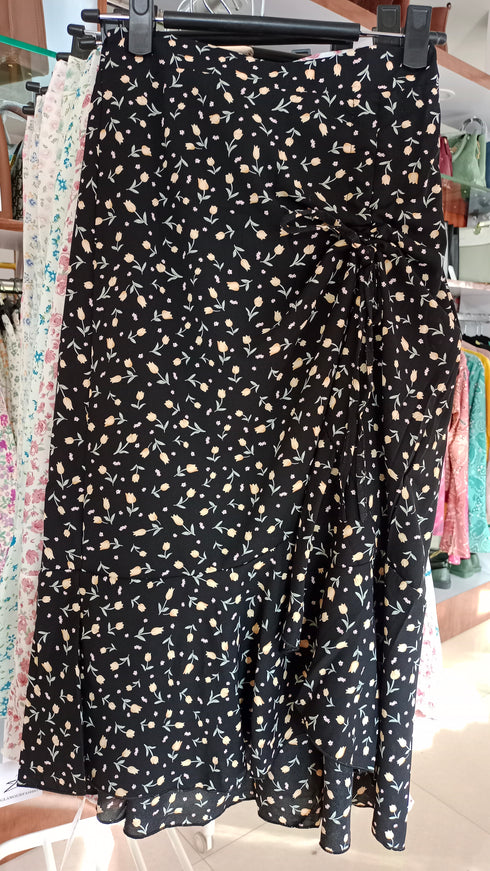 Floral Drawstring Irregular Ruffle Skirts